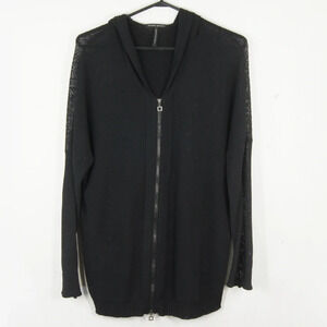 Sarah Pacini Black Sheer Mesh Knit Hooded Zip Up Sweater
